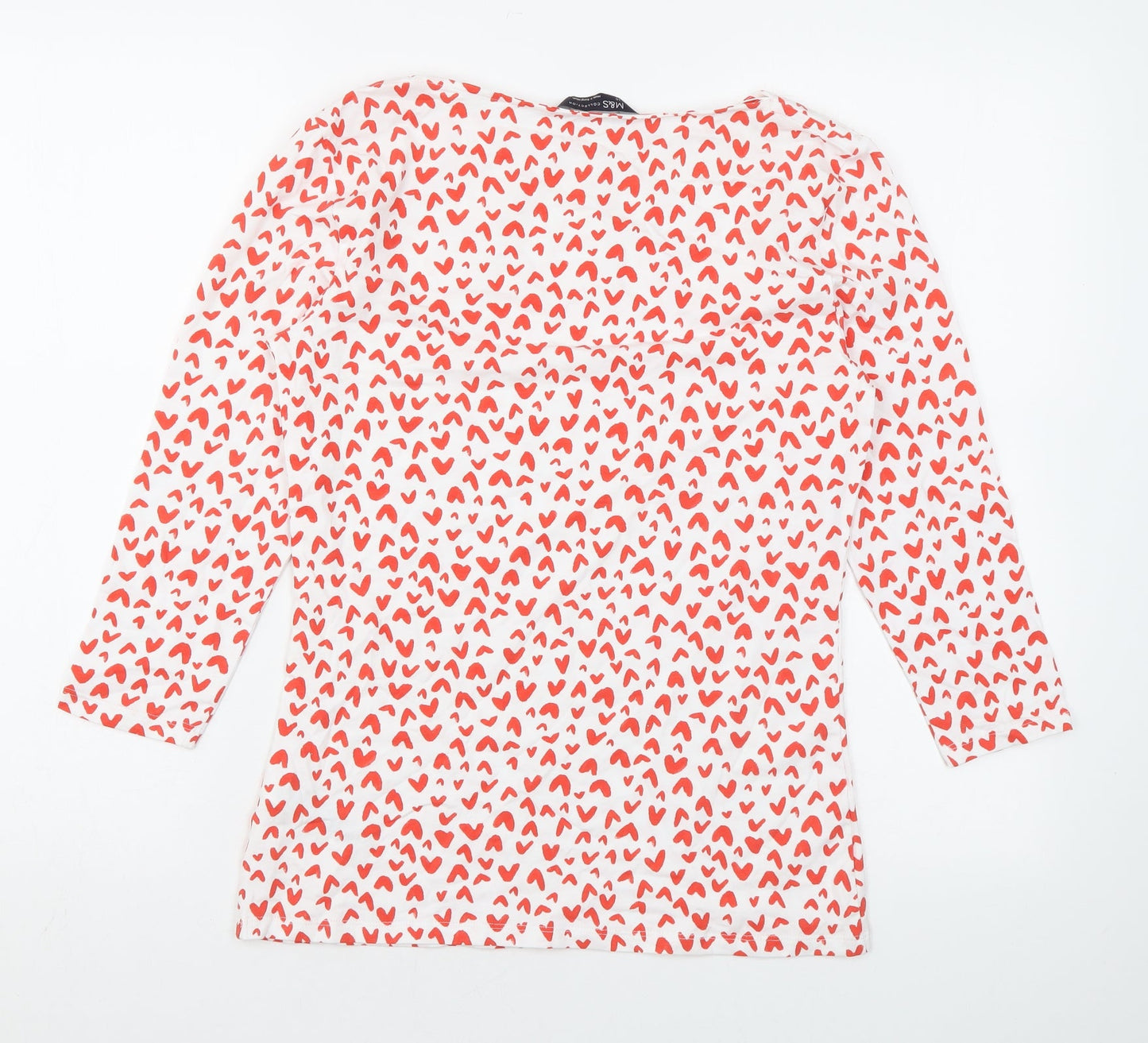 Marks and Spencer Womens White Geometric Cotton Basic Blouse Size 10 Boat Neck - Heart print