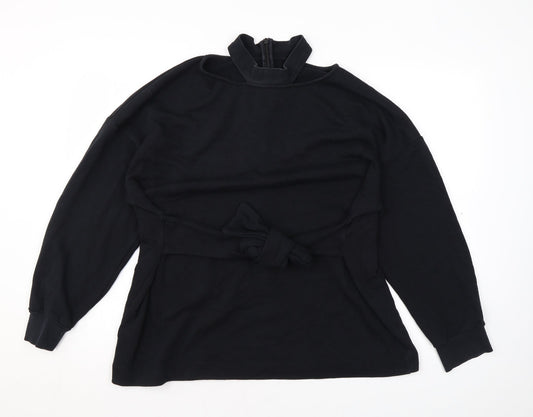 Topshop Womens Black Cotton Pullover Sweatshirt Size 12 Zip - Shoulder Cut Outs