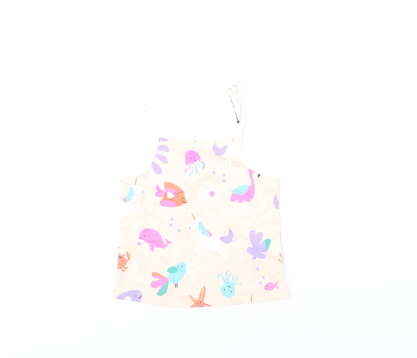 Marks and Spencer Girls Multicoloured Geometric Cotton Basic Tank Size 2-3 Years Square Neck Pullover