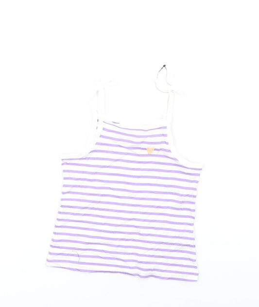 Marks and Spencer Girls Purple Striped Cotton Basic Tank Size 3-4 Years Square Neck Pullover