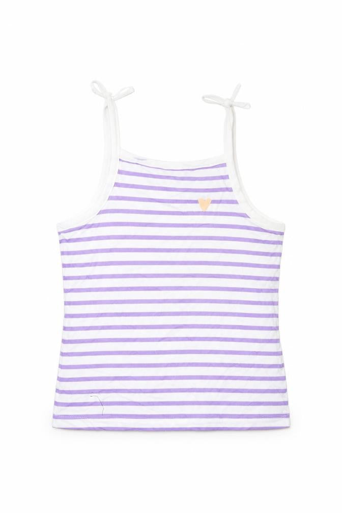Marks & Spencer Girls Purple Striped Cotton Basic Tank Size 3-4 Years Square Neck Pullover