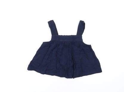Additional front view of Marks & Spencer girls’ blue cotton basic tank, size 7-8, years square neck pullover