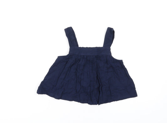 Marks and Spencer Girls Blue Cotton Basic Tank Size 7-8 Years Square Neck Pullover