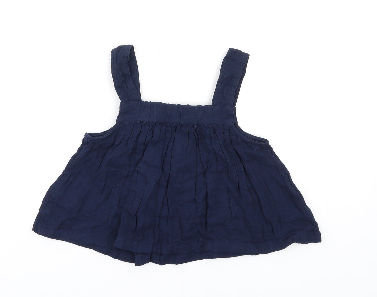 Marks and Spencer Girls Blue Cotton Basic Tank Size 7-8 Years Square Neck Pullover