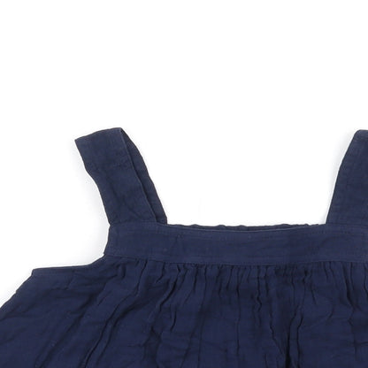 Close-up detail of Marks & Spencer girls’ blue cotton basic tank, size 7-8, years square neck pullover