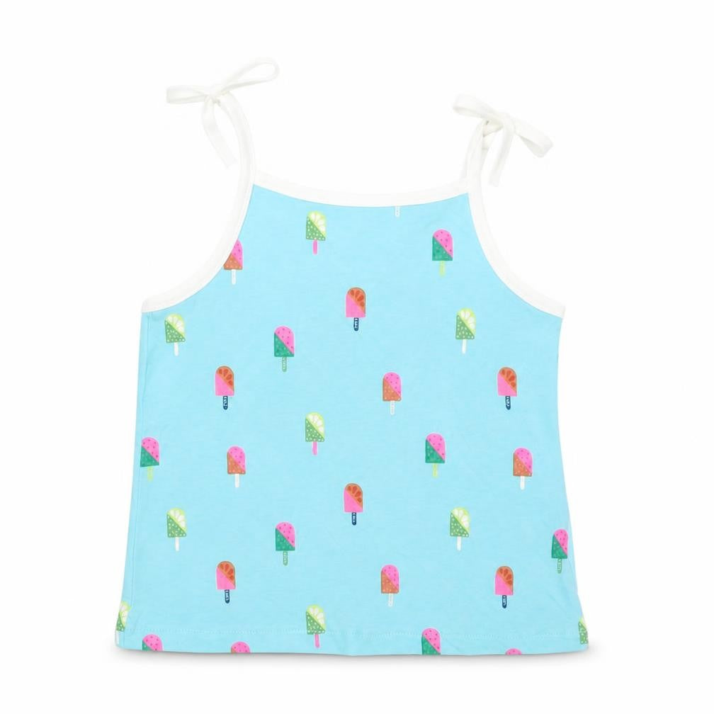 Marks & Spencer Girls Blue Geometric Cotton Basic Tank Size 2-3 Years Square Neck Pullover