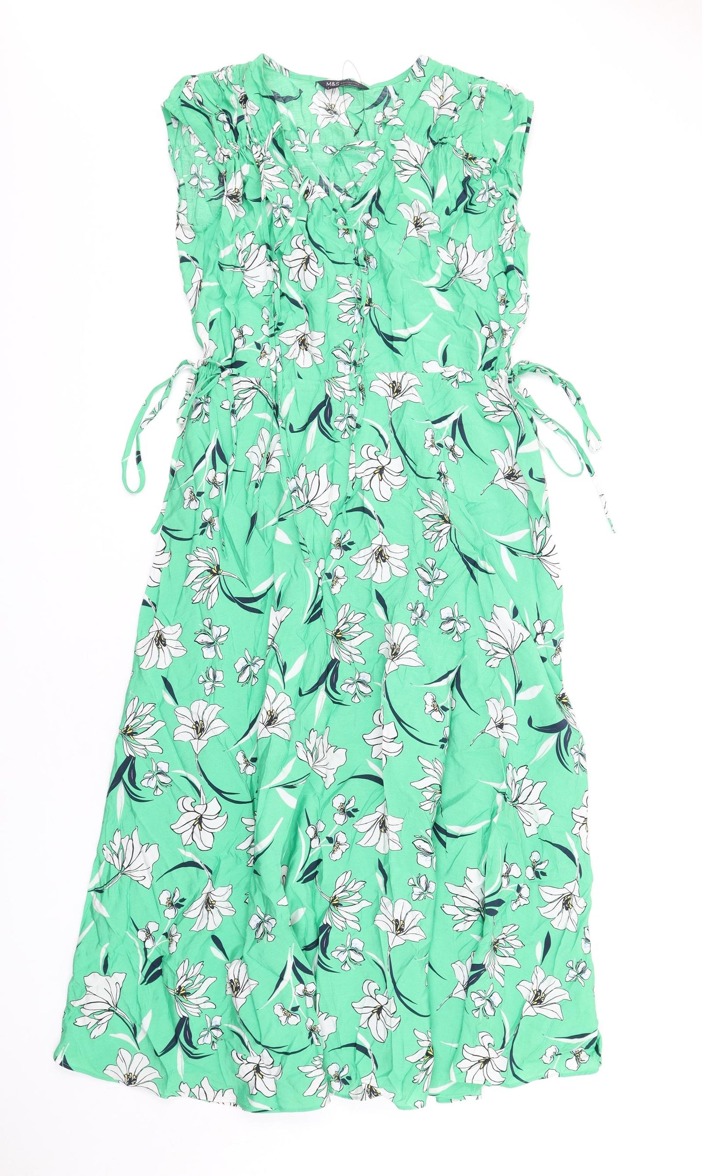 Marks and Spencer Womens Green Floral Viscose A-Line Size 8 V-Neck Pullover