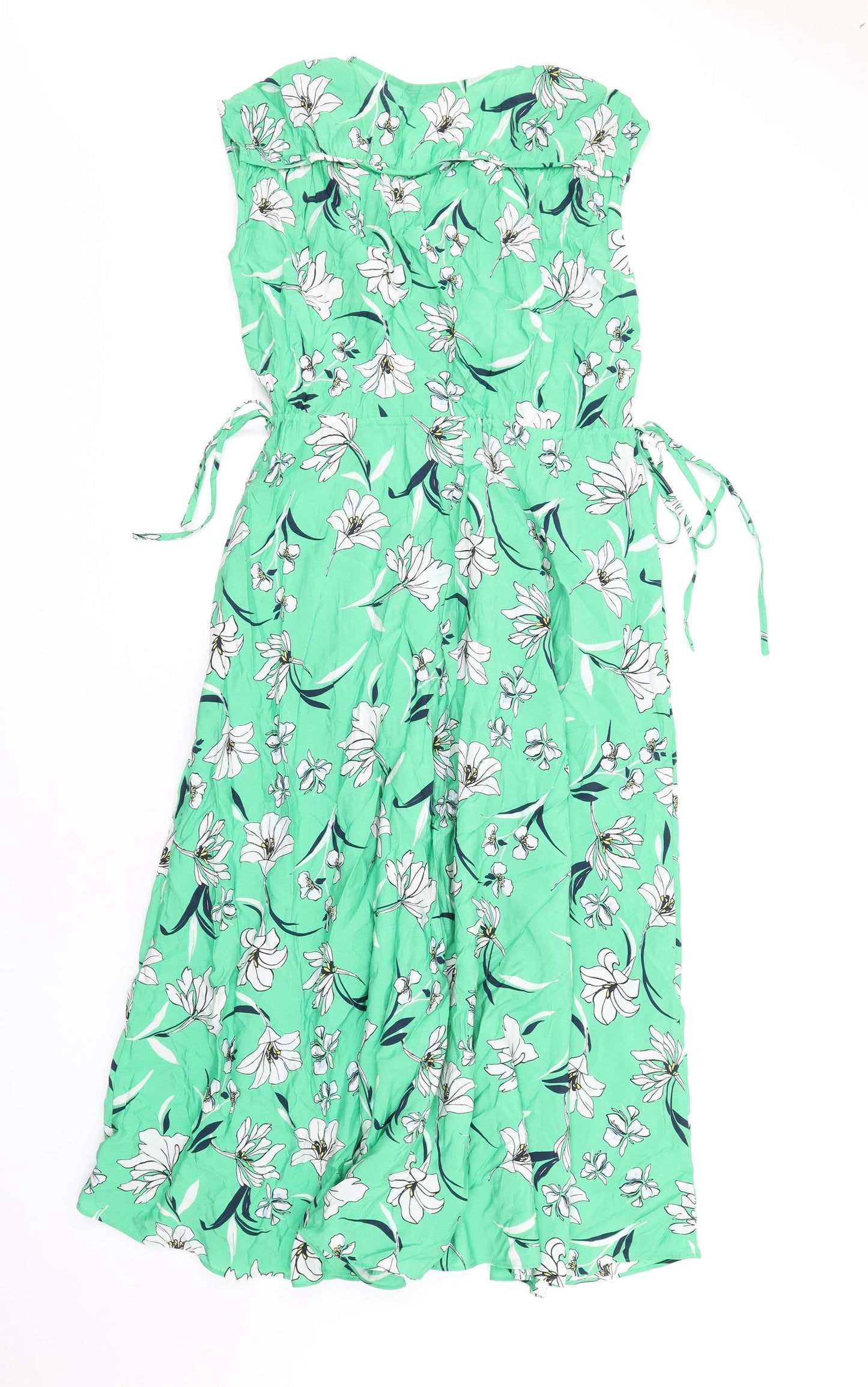 Marks and Spencer Womens Green Floral Viscose A-Line Size 8 V-Neck Pullover