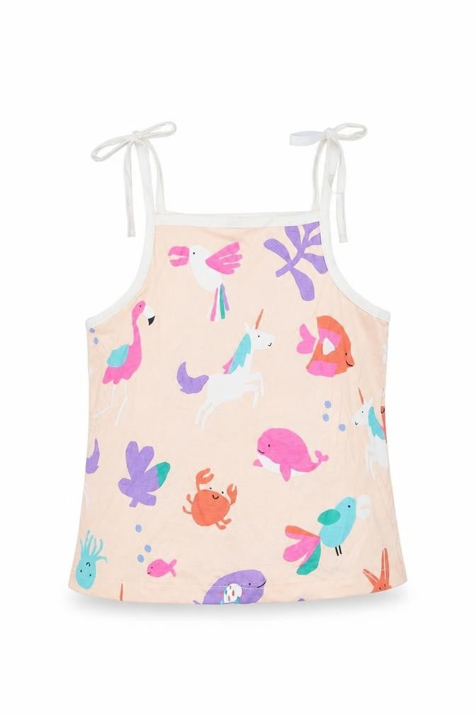 Marks & Spencer Girls Multicoloured Geometric Cotton Basic Tank Size 2-3 Years Square Neck Pullover