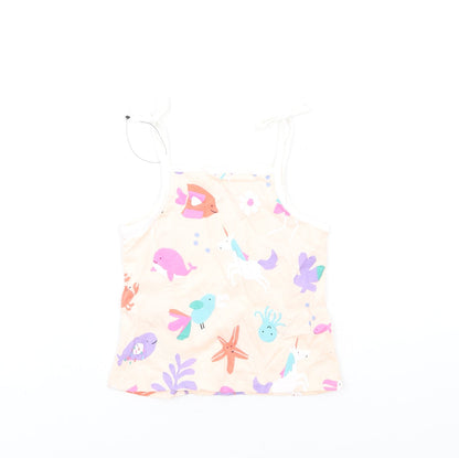 Back view of Marks & Spencer girls’ multicoloured geometric cotton basic tank, size 2-3, years square neck pullover