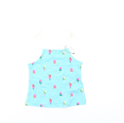 Additional front view of Marks & Spencer girls’ blue geometric cotton basic tank, size 2-3, years square neck pullover