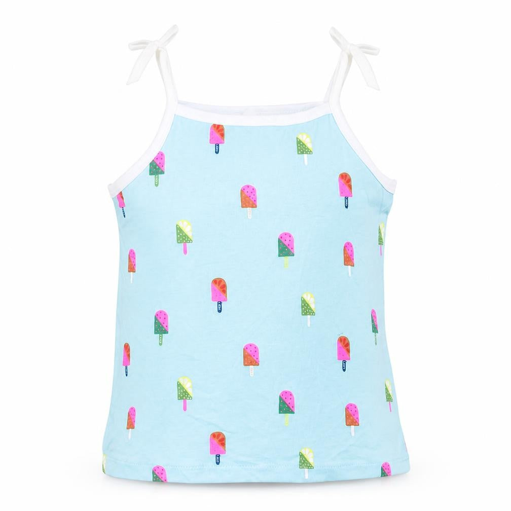 Marks & Spencer Girls Blue Geometric Cotton Basic Tank Size 2-3 Years Square Neck Pullover
