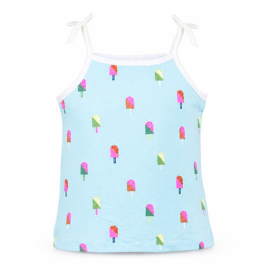 Marks & Spencer Girls Blue Geometric Cotton Basic Tank Size 2-3 Years Square Neck Pullover