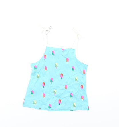 Back view of Marks & Spencer girls’ blue geometric cotton basic tank, size 2-3, years square neck pullover