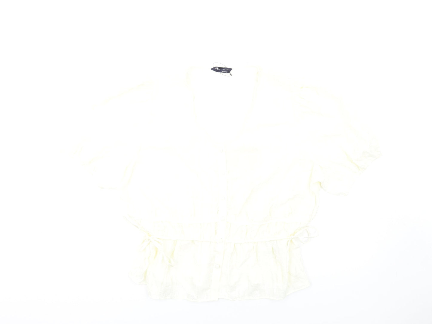 Marks and Spencer Womens Ivory Polyester Basic T-Shirt Size 20 V-Neck