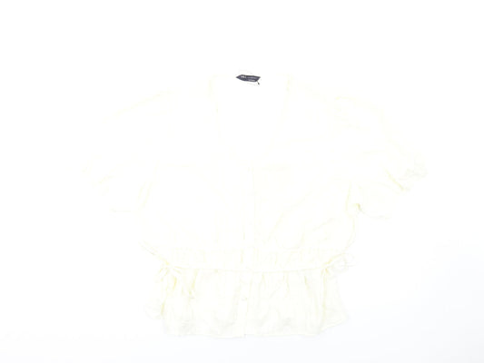 Marks and Spencer Womens Ivory Polyester Basic T-Shirt Size 20 V-Neck