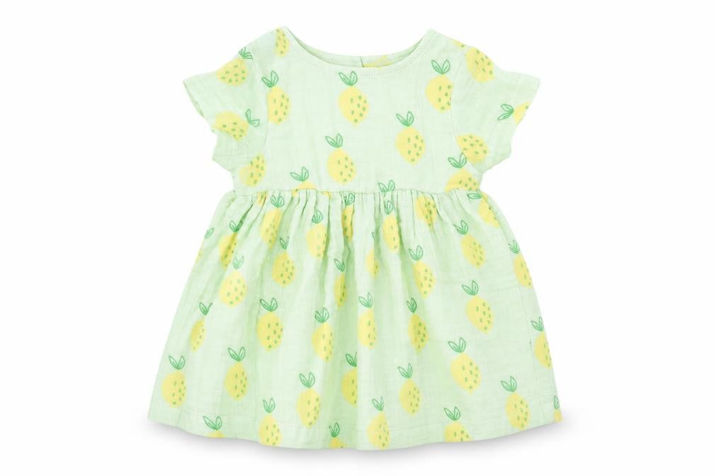 Marks & Spencer Girls Green Geometric Cotton Fit & Flare Size 3-6 Months Round Neck Button