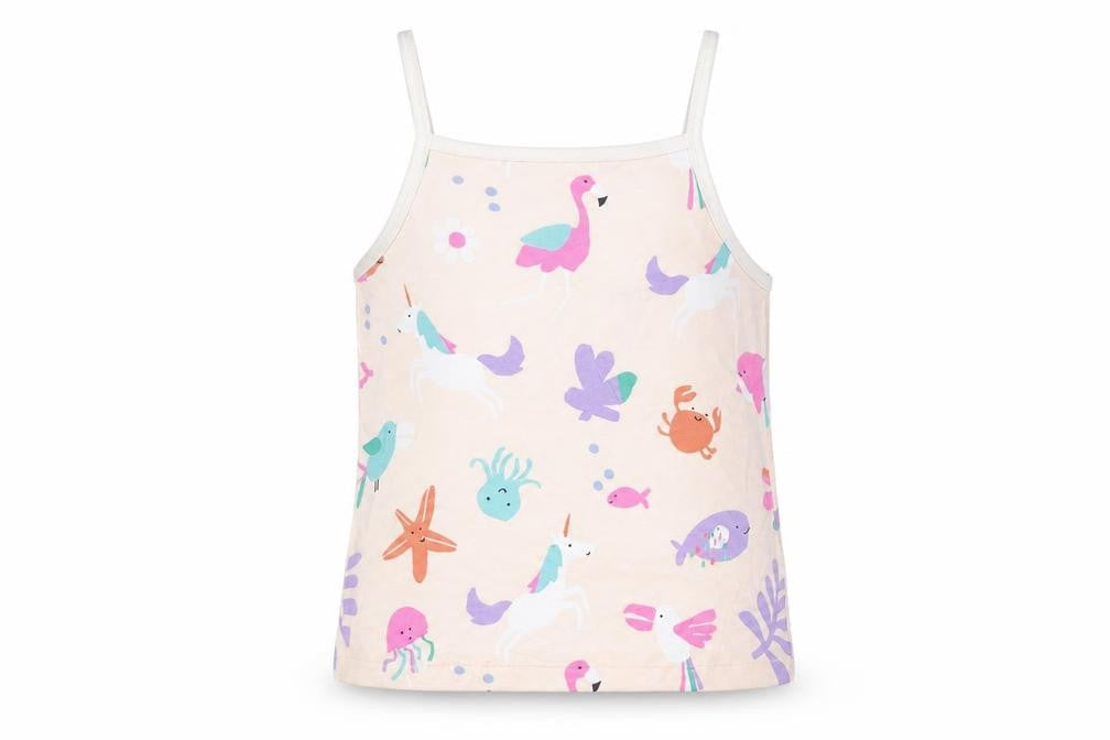 Marks & Spencer Girls Pink Geometric Cotton Basic Tank Size 5-6 Years Square Neck Pullover