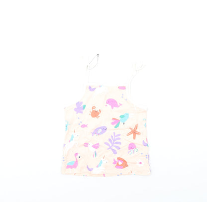 Back view of Marks & Spencer girls’ pink geometric cotton basic tank, size 5-6, years square neck pullover