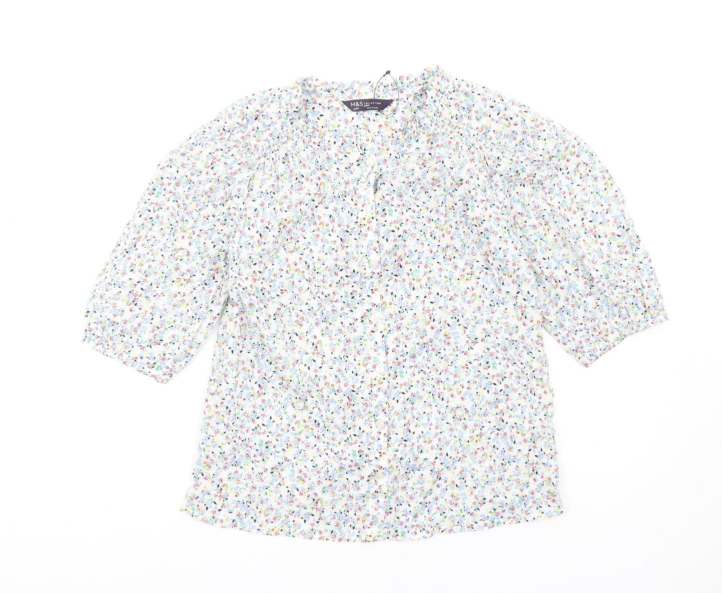 Marks and Spencer Womens Multicoloured Floral Cotton Basic T-Shirt Size 6 Round Neck
