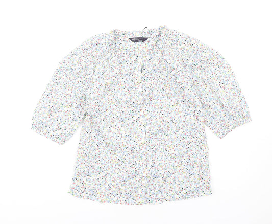 Marks and Spencer Womens Multicoloured Floral Cotton Basic T-Shirt Size 6 Round Neck
