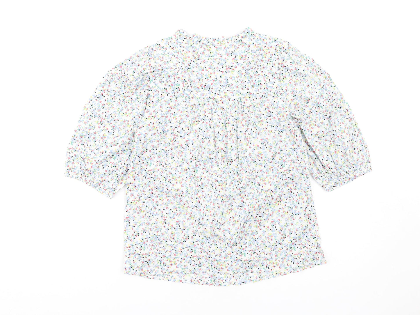 Marks and Spencer Womens Multicoloured Floral Cotton Basic T-Shirt Size 6 Round Neck