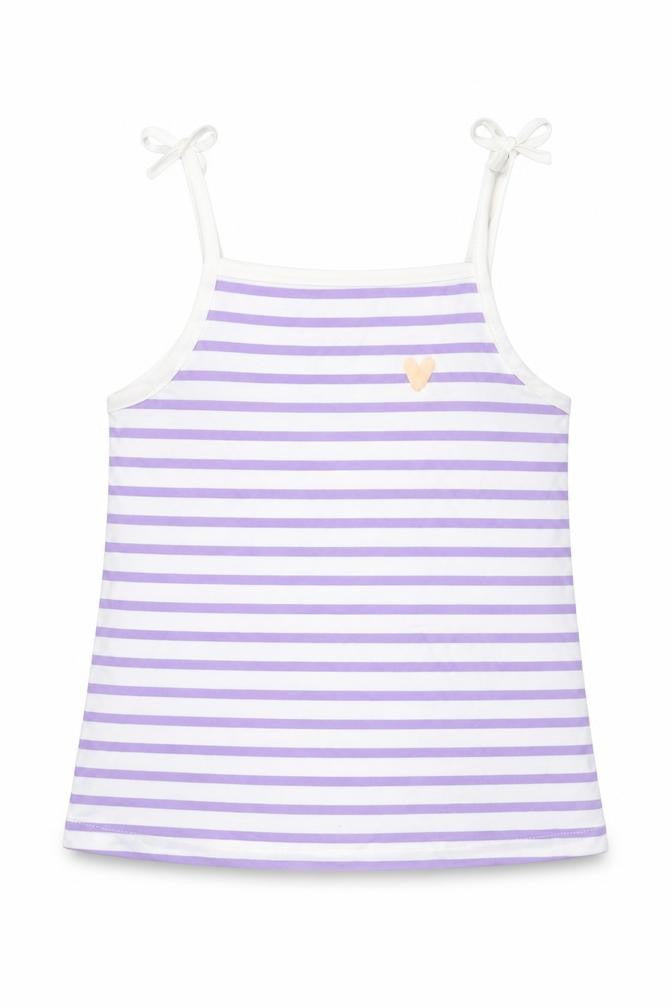 Marks & Spencer Girls Purple Striped Cotton Basic Tank Size 2-3 Years Square Neck Pullover