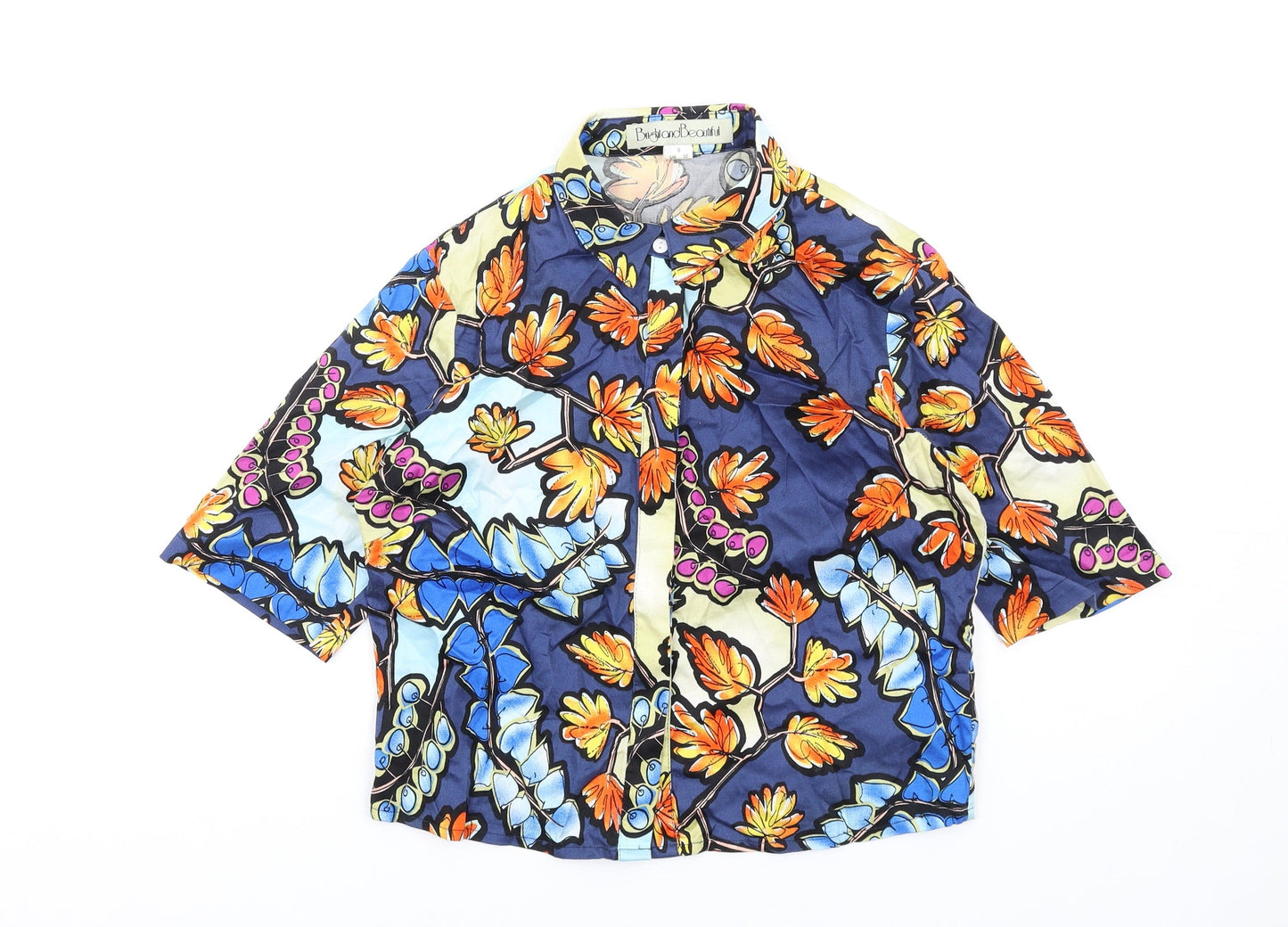 Bright and Beautiful Womens Multicoloured Geometric Cotton Basic Button-Up Size 10 Collared