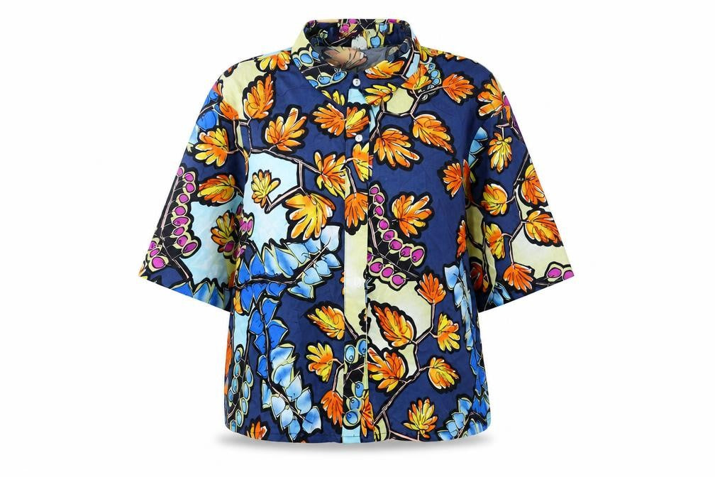 Bright and Beautiful Womens Multicoloured Geometric Cotton Basic Button-Up Size 10 Collared