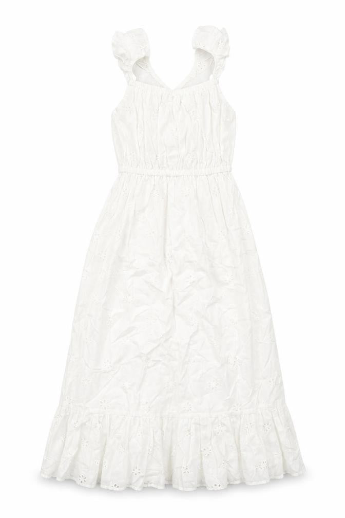 Marks & Spencer Girls White Cotton A-Line Size 7-8 Years Square Neck Pullover