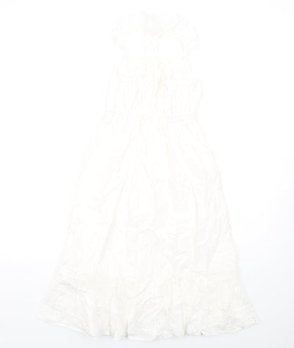 Marks & Spencer Girls White Cotton A-Line Size 7-8 Years Square Neck Pullover