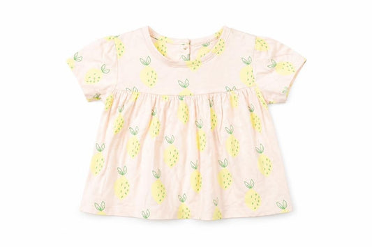 Front view of Marks & Spencer girls’ multicoloured geometric cotton fit & flare, size 0-3, months round neck button