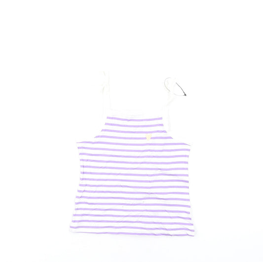 Marks and Spencer Girls Orange Striped Cotton Basic Tank Size 3-4 Years Square Neck Pullover