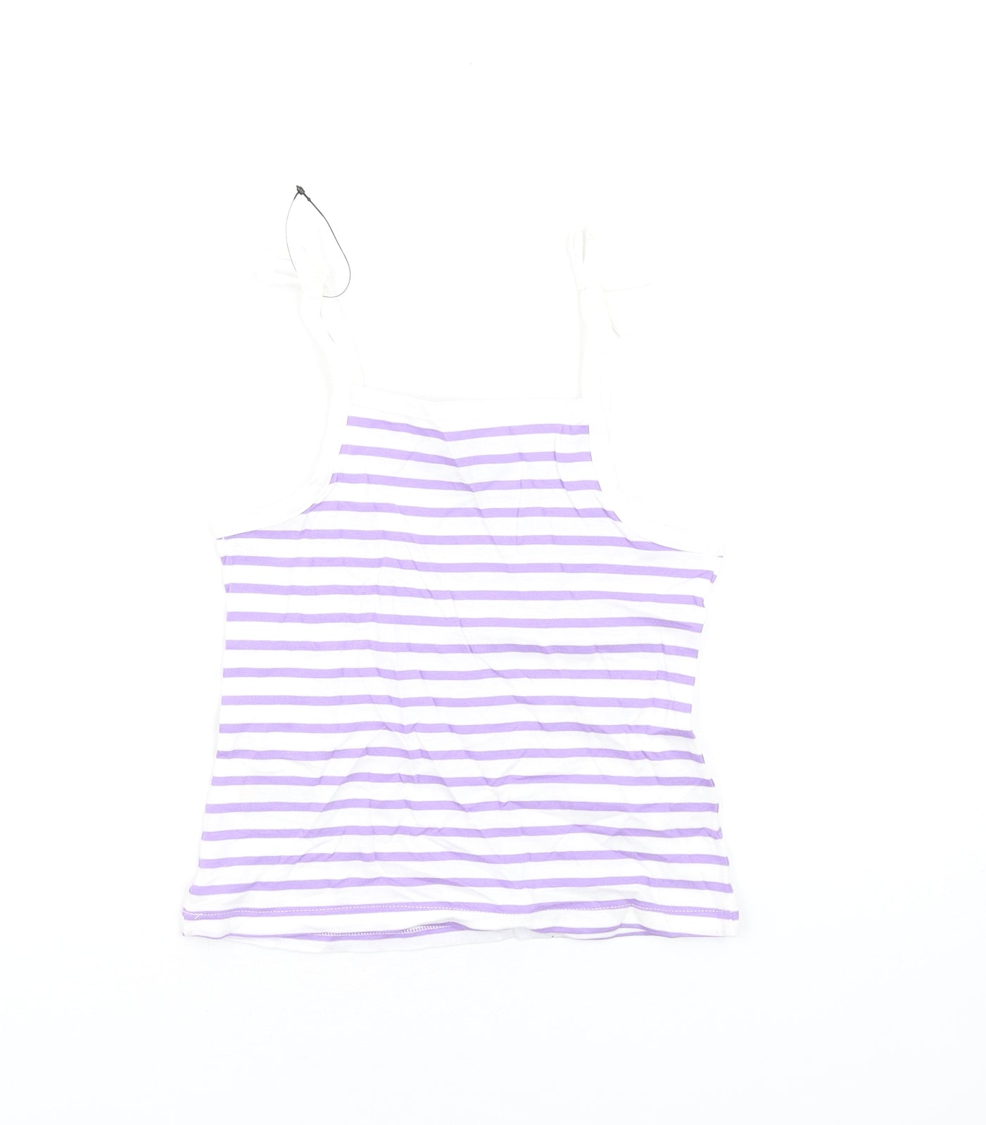 Marks and Spencer Girls Orange Striped Cotton Basic Tank Size 3-4 Years Square Neck Pullover