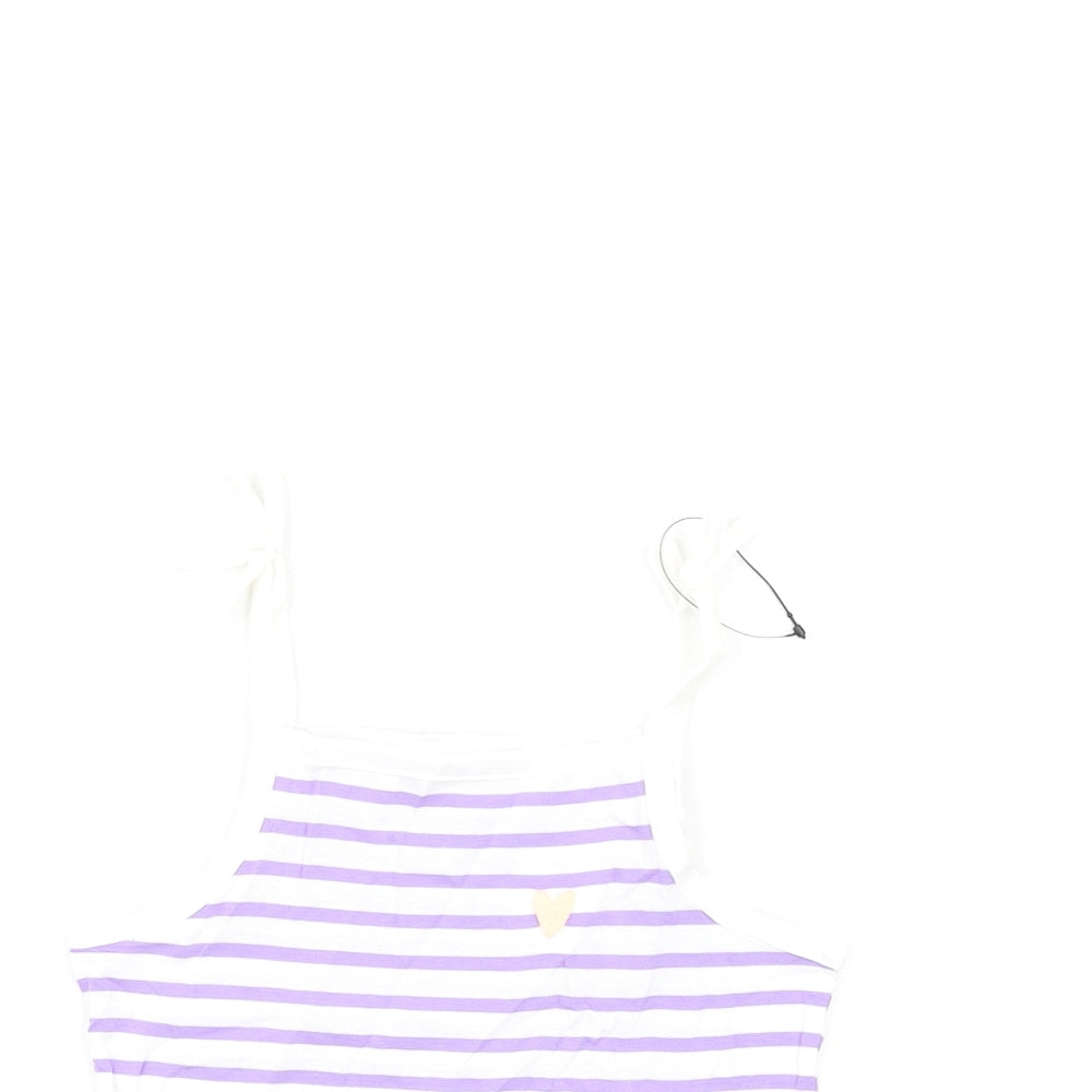 Marks and Spencer Girls Orange Striped Cotton Basic Tank Size 3-4 Years Square Neck Pullover