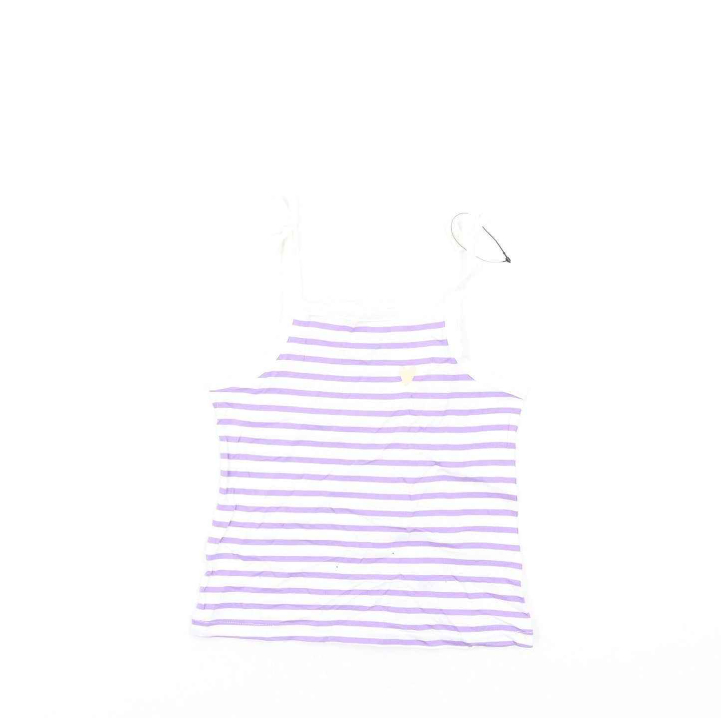 Marks and Spencer Girls Purple Striped Cotton Basic Tank Size 3-4 Years Square Neck Pullover