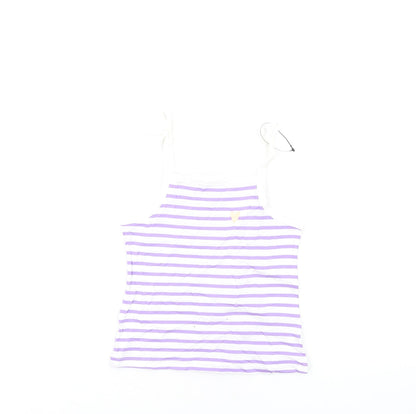 Additional front view of Marks & Spencer girls’ purple striped cotton basic tank, size 3-4, years square neck pullover