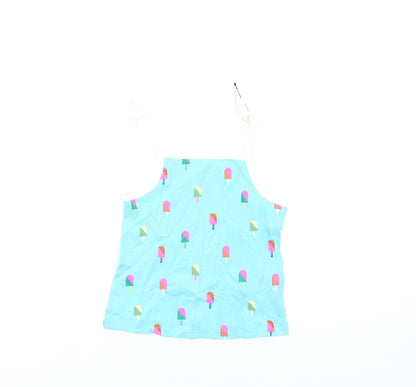 Additional front view of Marks & Spencer girls’ blue geometric cotton basic tank, size 2-3, years square neck pullover