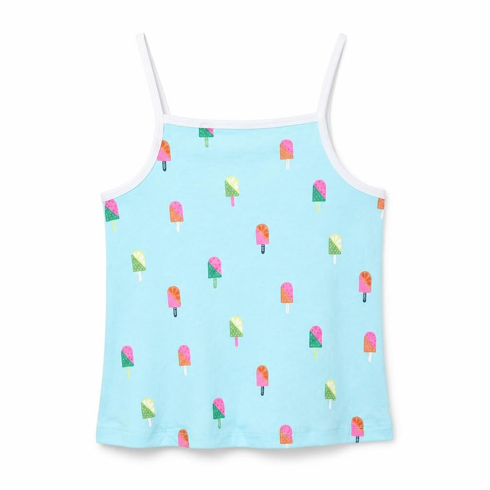 Marks & Spencer Girls Blue Geometric Cotton Basic Tank Size 2-3 Years Square Neck Pullover
