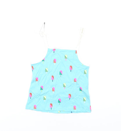 Back view of Marks & Spencer girls’ blue geometric cotton basic tank, size 2-3, years square neck pullover