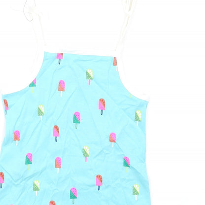 Brand and care label for Marks & Spencer girls’ blue geometric cotton basic tank, size 2-3, years square neck pullover