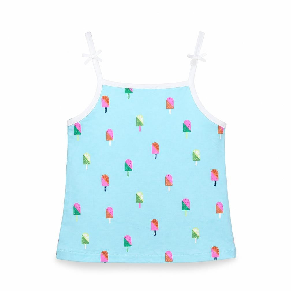 Marks & Spencer Girls Blue Geometric Cotton Basic Tank Size 2-3 Years Square Neck Pullover