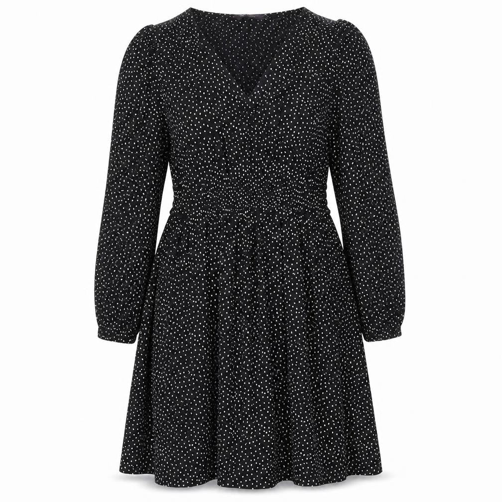 Marks & Spencer Womens Black Polka Dot Viscose Trapeze & Swing Size 14 V-Neck Pullover