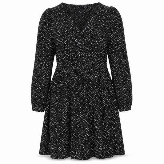Marks & Spencer Womens Black Polka Dot Viscose Trapeze & Swing Size 14 V-Neck Pullover