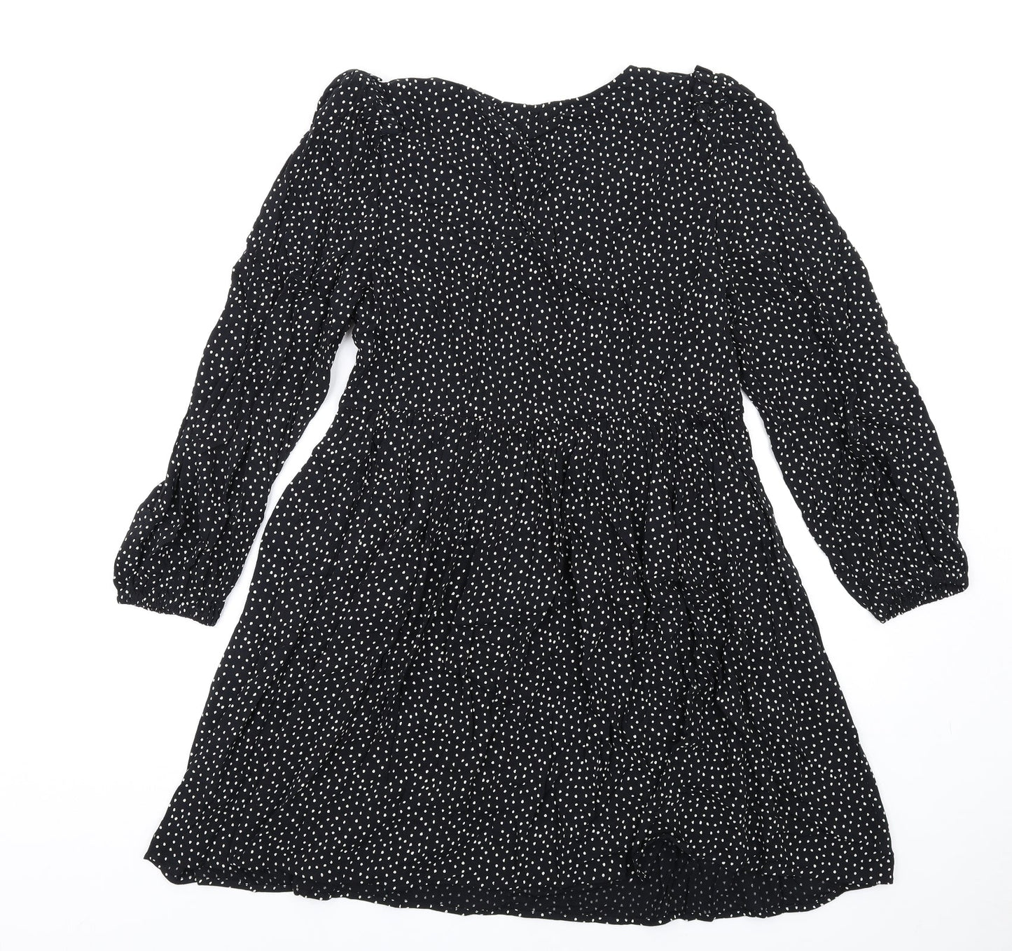 Marks and Spencer Womens Black Polka Dot Viscose Trapeze & Swing Size 14 V-Neck Pullover