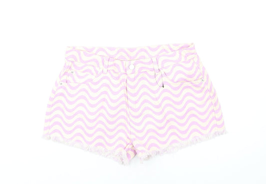 Marks and Spencer Girls Purple Geometric Cotton Cut-Off Shorts Size 15-16 Years Regular Zip
