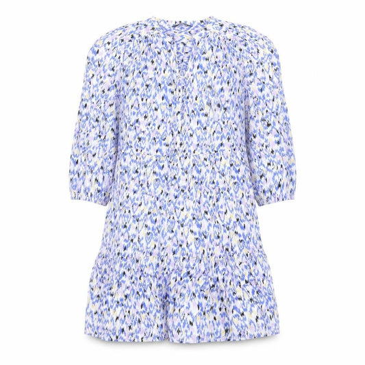Marks & Spencer Womens Blue Geometric Cotton Trapeze & Swing Size 10 V-Neck Button