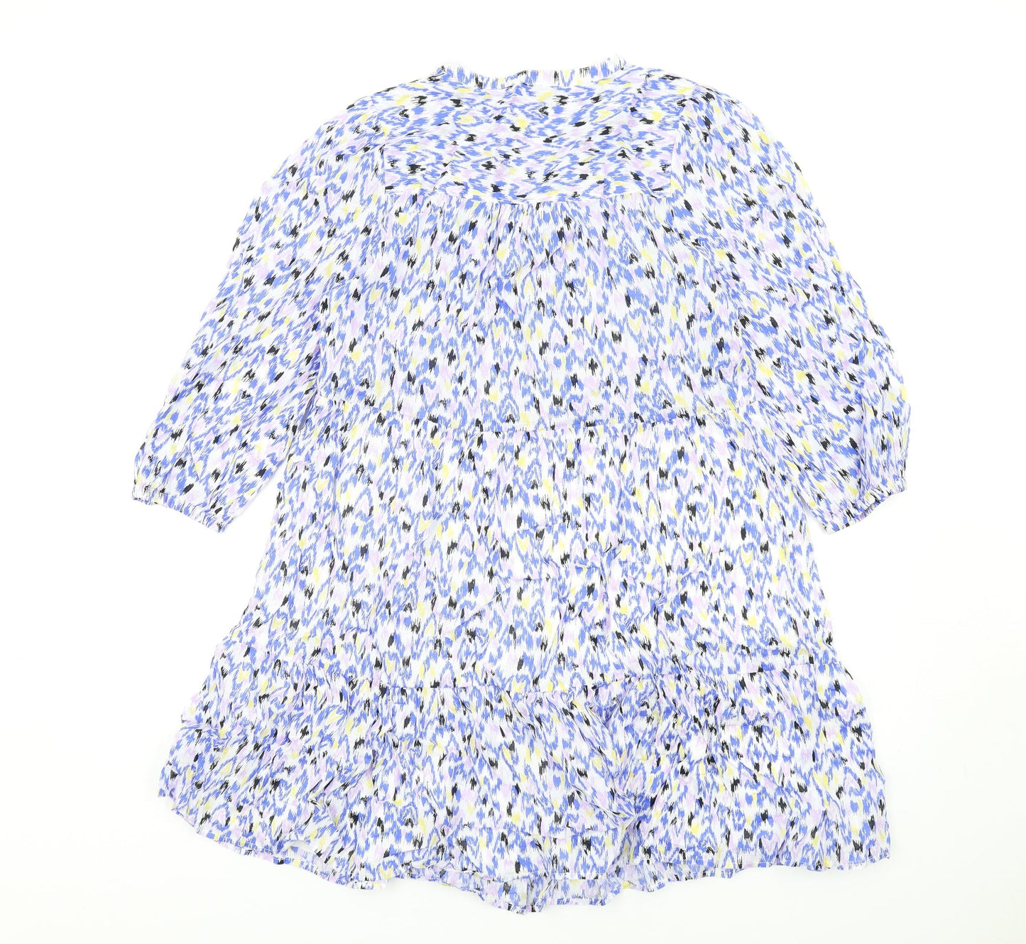 Marks and Spencer Womens Blue Geometric Cotton Trapeze & Swing Size 10 V-Neck Button