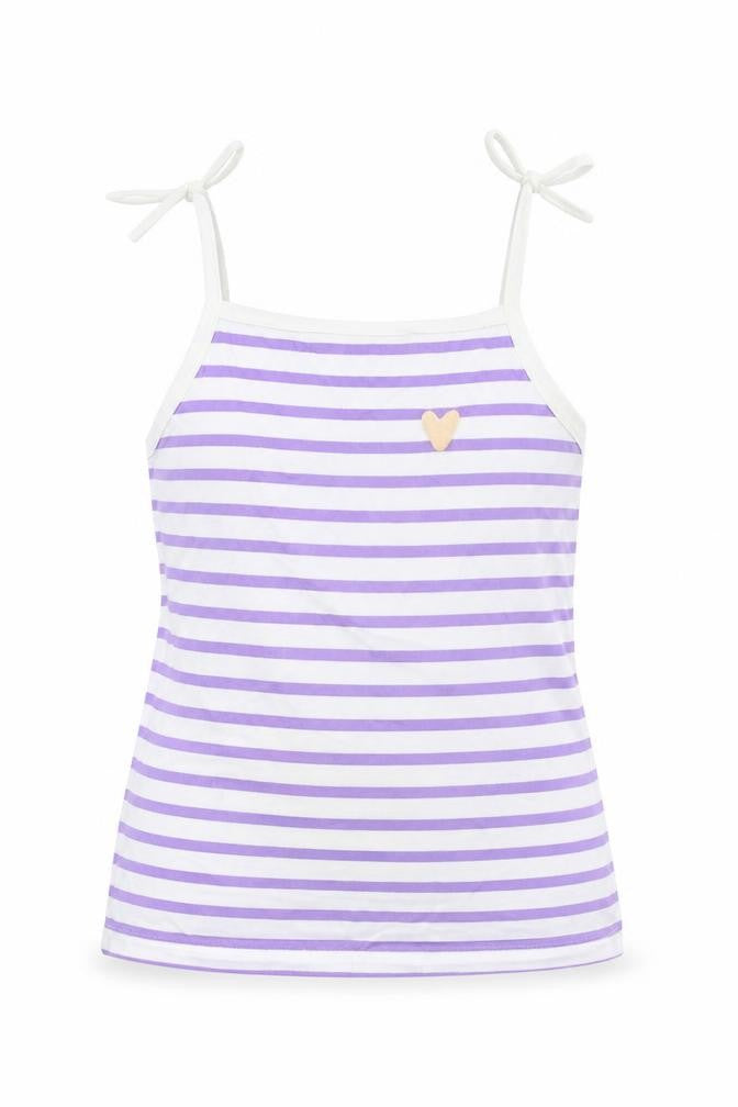 Marks & Spencer Girls Purple Striped Cotton Basic Tank Size 2-3 Years Square Neck Pullover