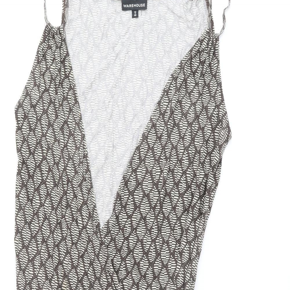 Warehouse Womens Brown Geometric Modal Wrap T-Shirt Size 12 V-Neck